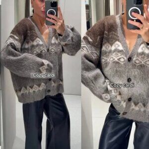 Zara Oversized Brushed Effect Jacquard Cardigan NWT